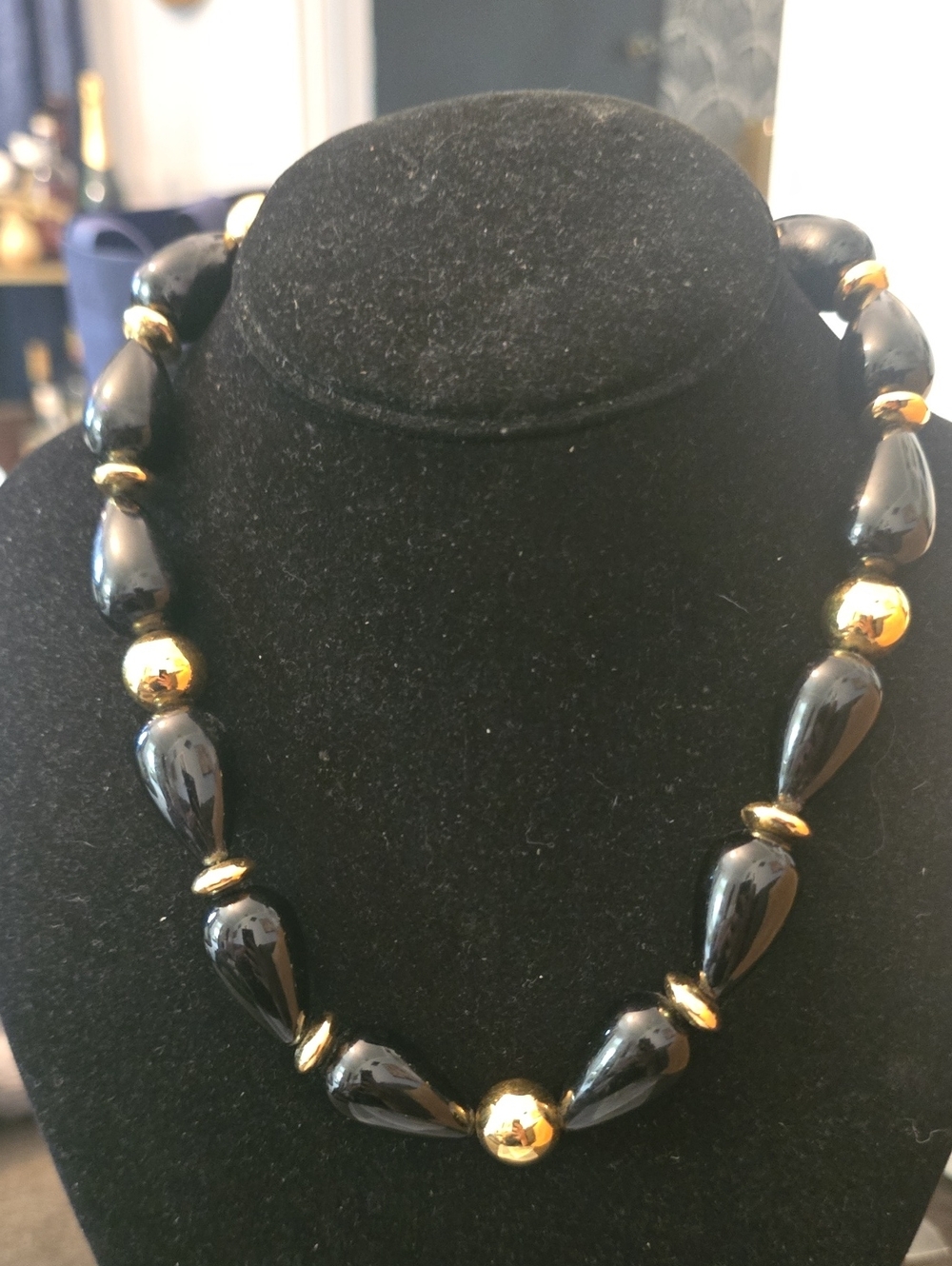 Napier Black and Gold Teardrop Necklace